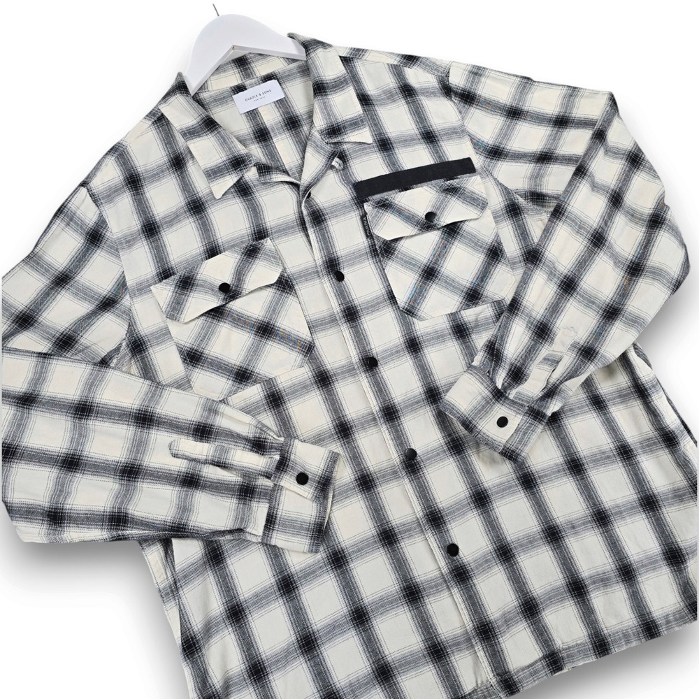 Ovadia & Sons Mens XL Plaid Button Up Shirt Black White Cotton Snap Pockets